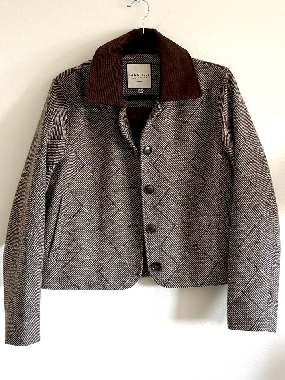 Bagatelle Womens Basic Jacket Brown Geometric Polyester Long Sleeve Size M